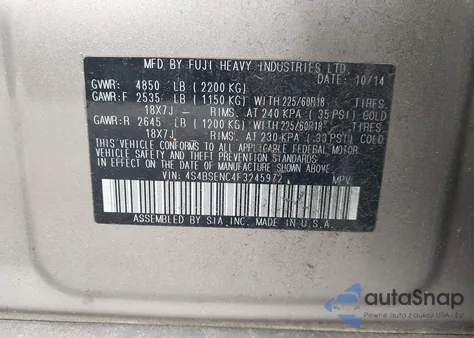 2015 Subaru Outback 3.6R Limited из США, поврежденный, VIN 4S4BSENC4F3245972